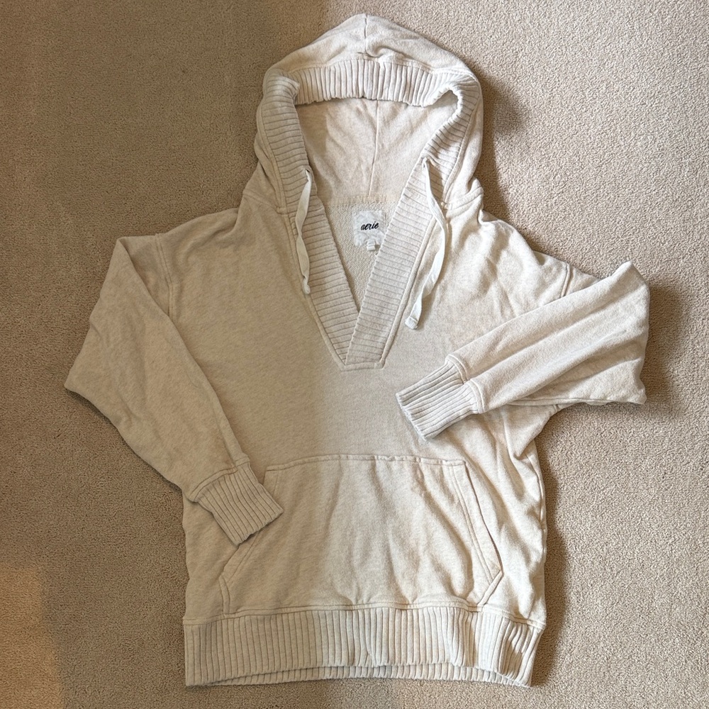 Aerie Oversized Cozy Cream Hooded Sweater